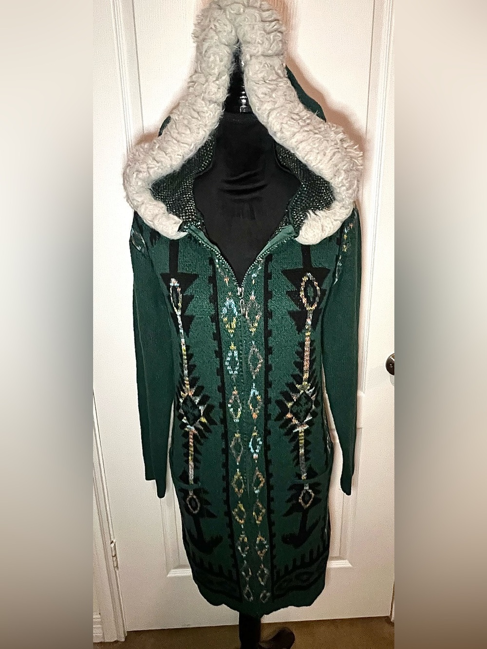 Cozy Green Southwest Sweater Jacket with hood
